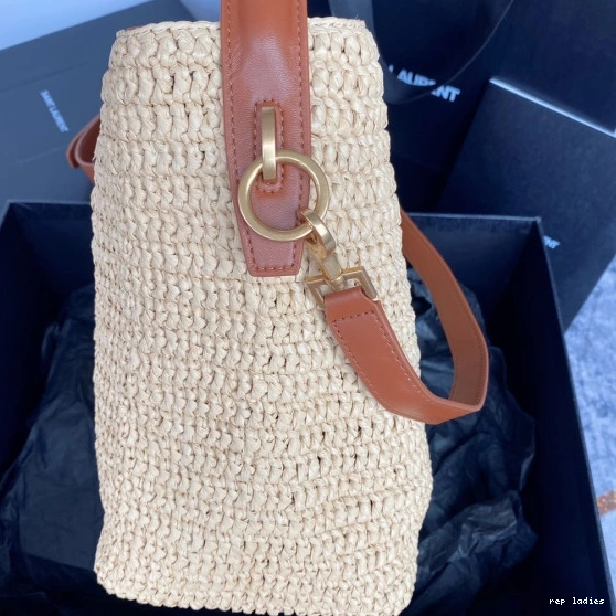 Rep ladies REP raffia Le 37 bucket leather-trimmed bag-20*25*16CM YSL 0803